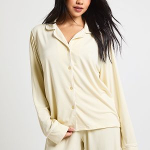 Jersey Piping Detail Long Sleeve Shirt & Trouser Pyjama Set