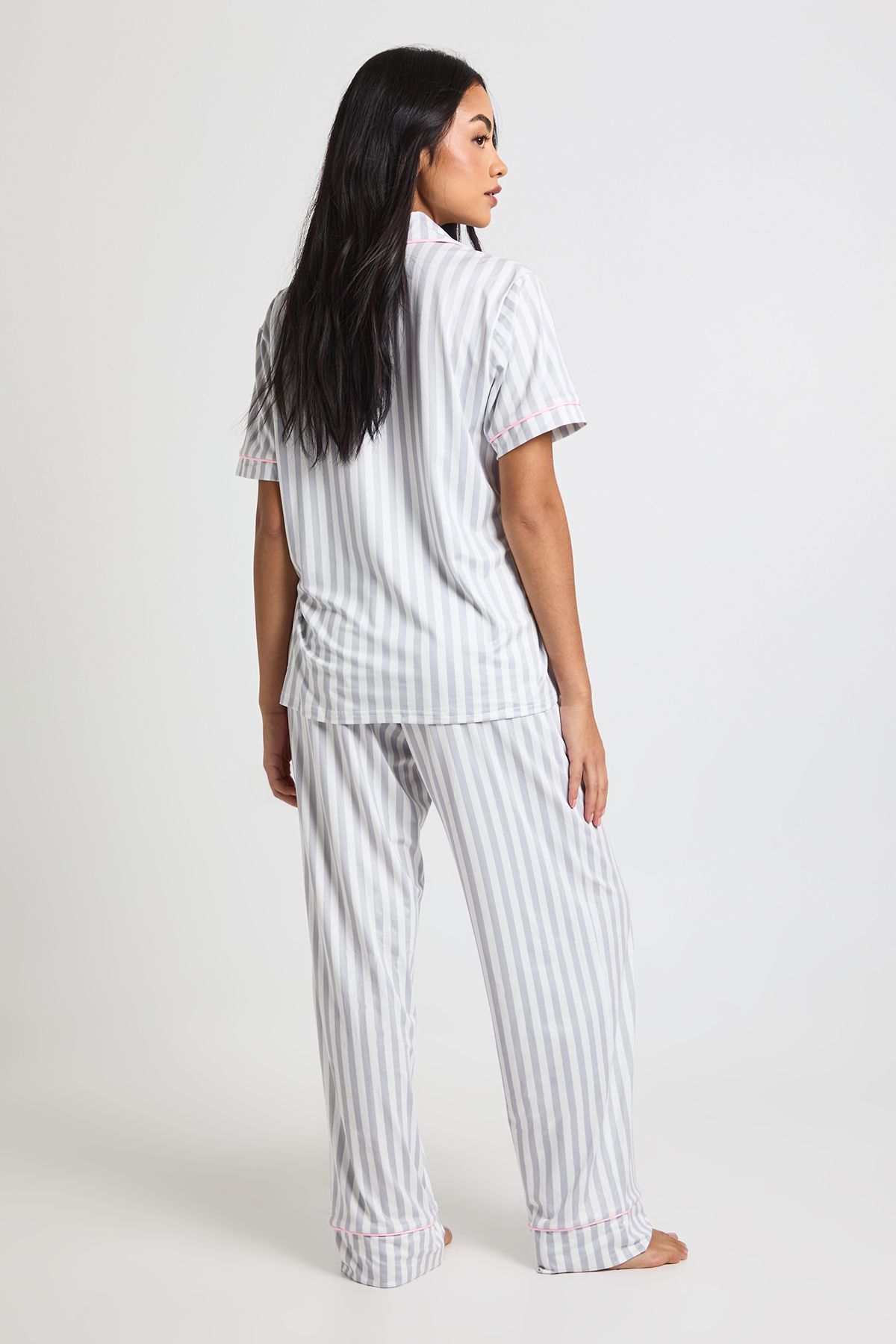 Soft Touch Striped Short Sleeve Shirt & Trouser PJ Set - Image 4