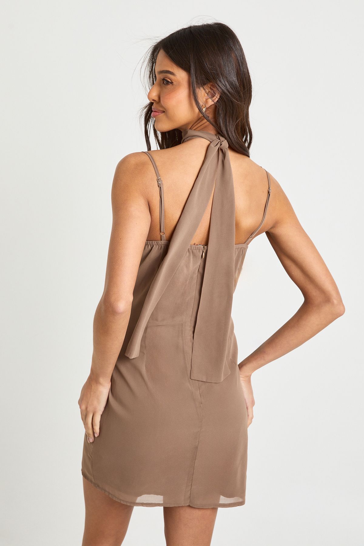 High Neck Ruched Cup Mini Dress - Image 2