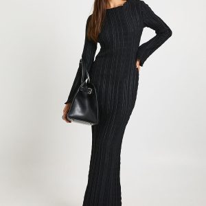 Textured Flare Sleeve Maxi Dress