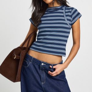 Striped Double Layer Racer Cap Sleeve Top