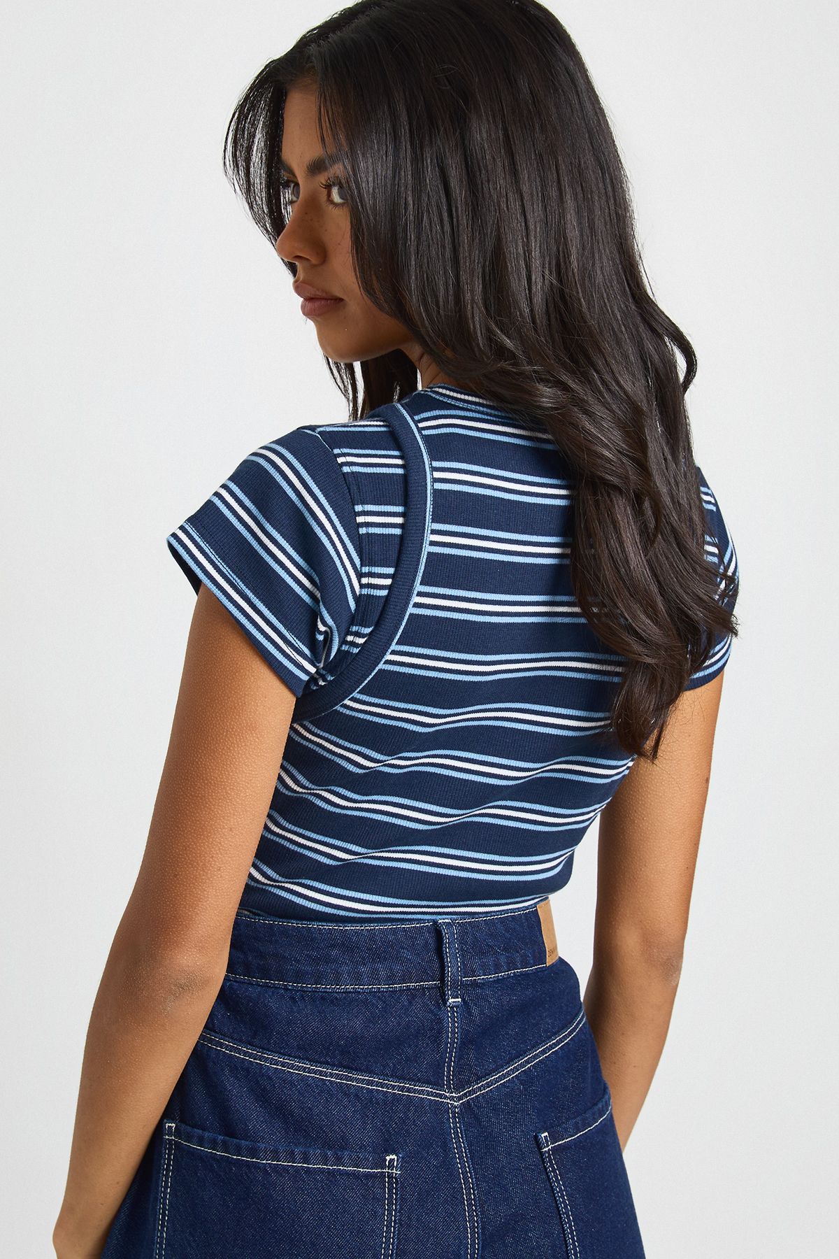 Striped Double Layer Racer Cap Sleeve Top - Image 2
