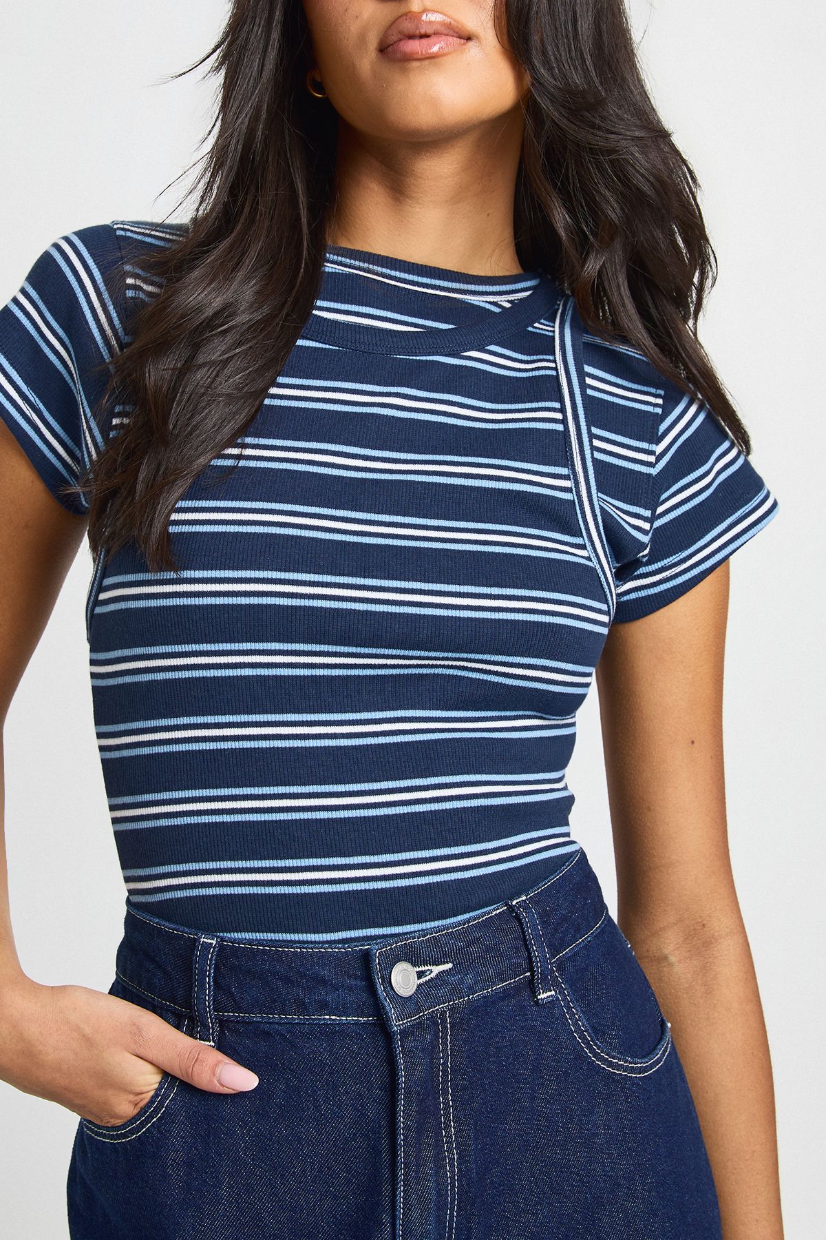 Striped Double Layer Racer Cap Sleeve Top - Image 4