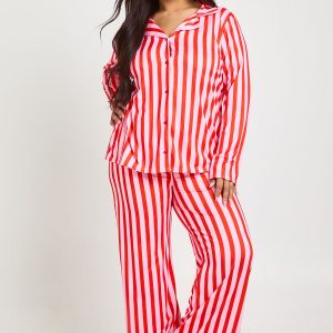 Plus Stripe Print Long Sleeve & Trouser PJ Set