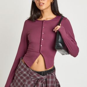 Peached Sculpt Popper Through Long Sleeve Top
