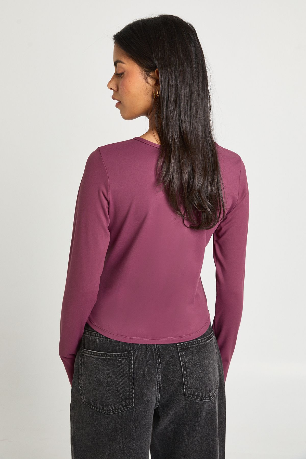 Peached Sculpt Popper Through Long Sleeve Top - Image 2