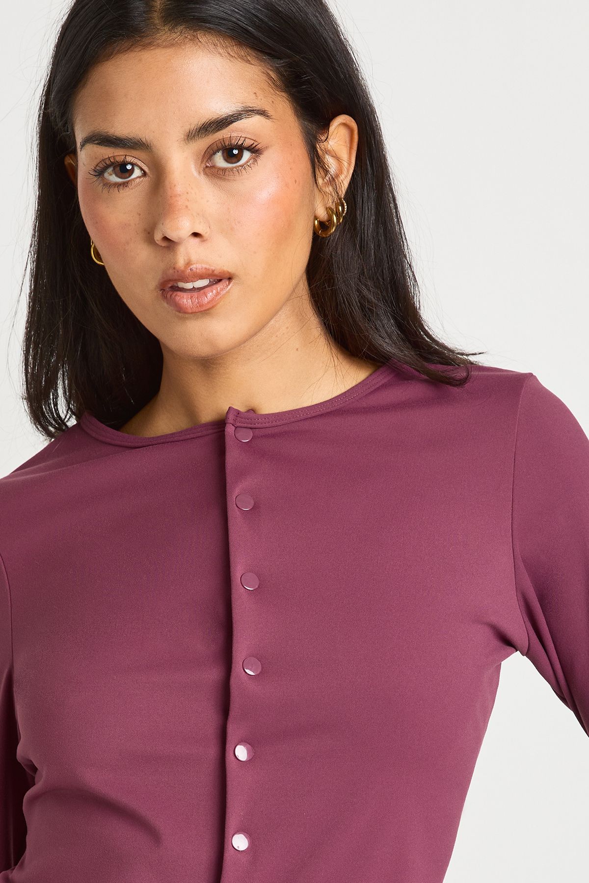 Peached Sculpt Popper Through Long Sleeve Top - Image 4