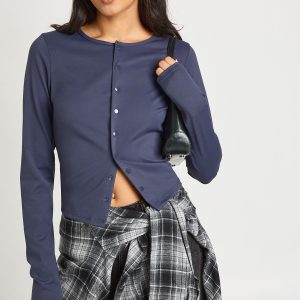 Peached Sculpt Popper Through Long Sleeve Top