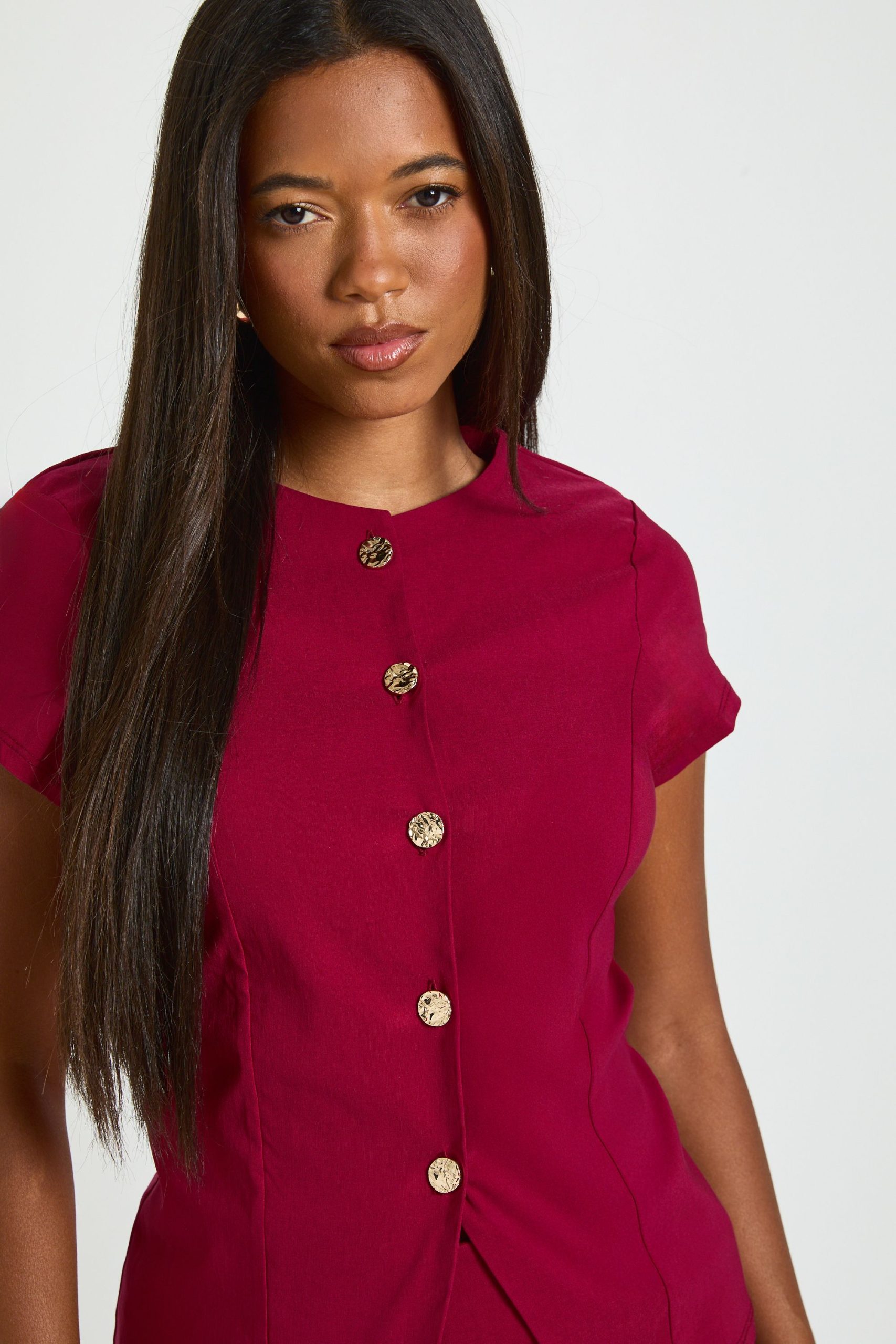Bengaline Cap Sleeve Button Through Top - Image 4
