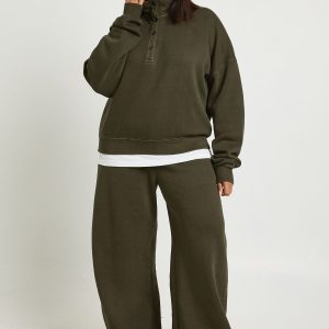 Plus Washed Funnel Neck Sweatshiirt Tracksuit