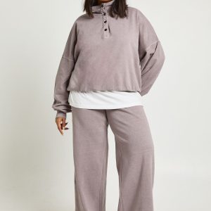 Plus Washed Funnel Neck Sweatshiirt Tracksuit