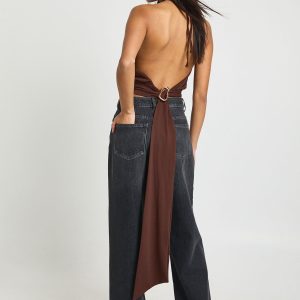 Sculpting Matte Slinky Cinched Waist Halterneck Top