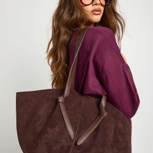 Knot Handle Faux Suede Tote Bag
