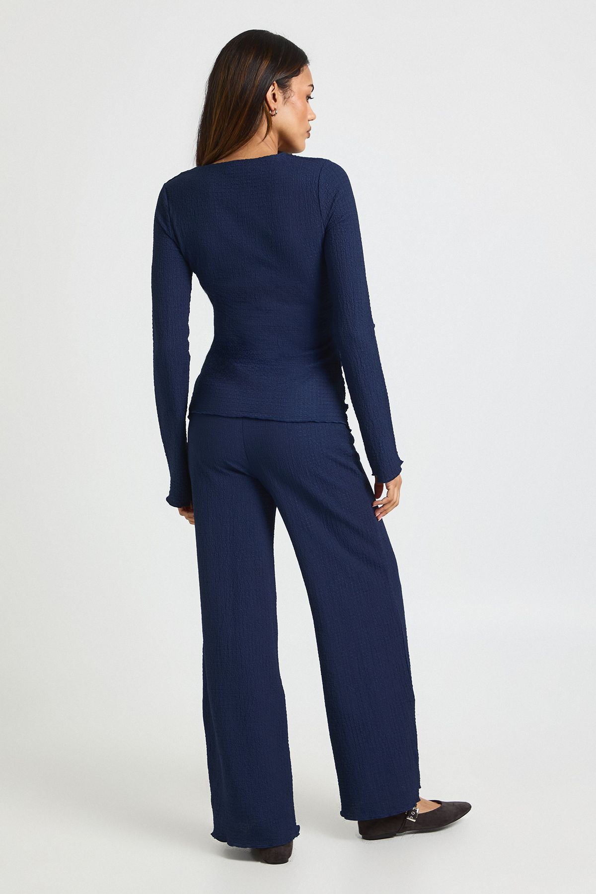 Maternity Textured Long Sleeve Lettuce Hem Top & Trouser Co Ord - Image 2
