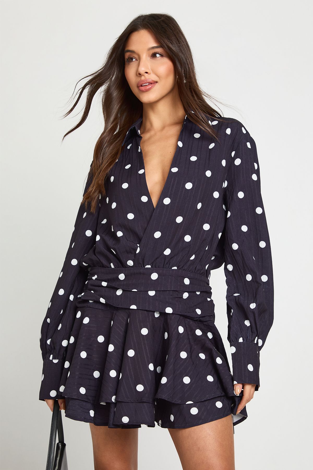 Polka Dot Ruched Front Mini Dress