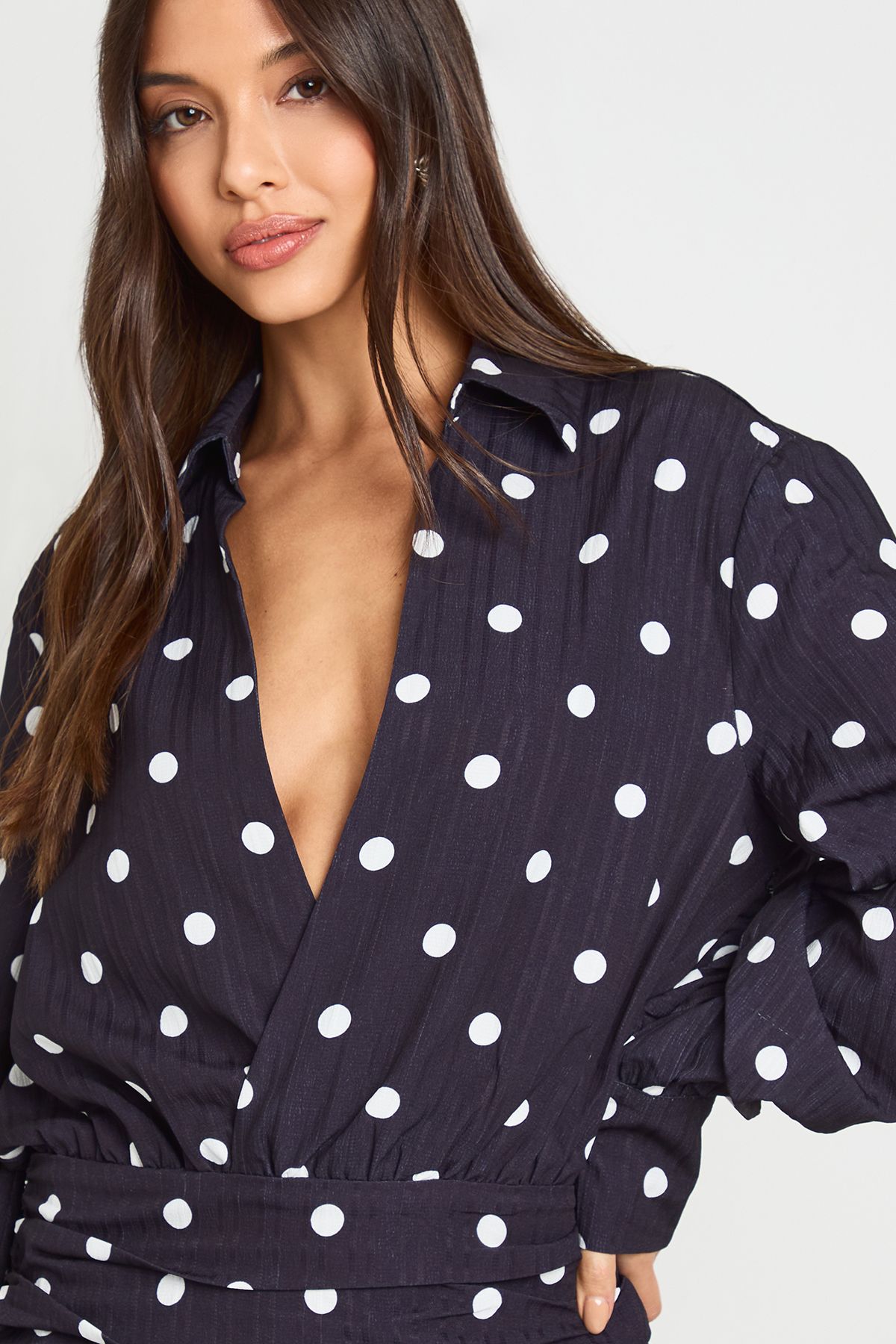 Polka Dot Ruched Front Mini Dress - Image 4