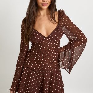 Polka Dot Ruched Sweetheart Pleated Skater Dress