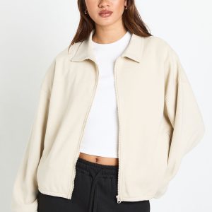 Interlock Bubble Hem Zip Through Bomber Sweatshirt