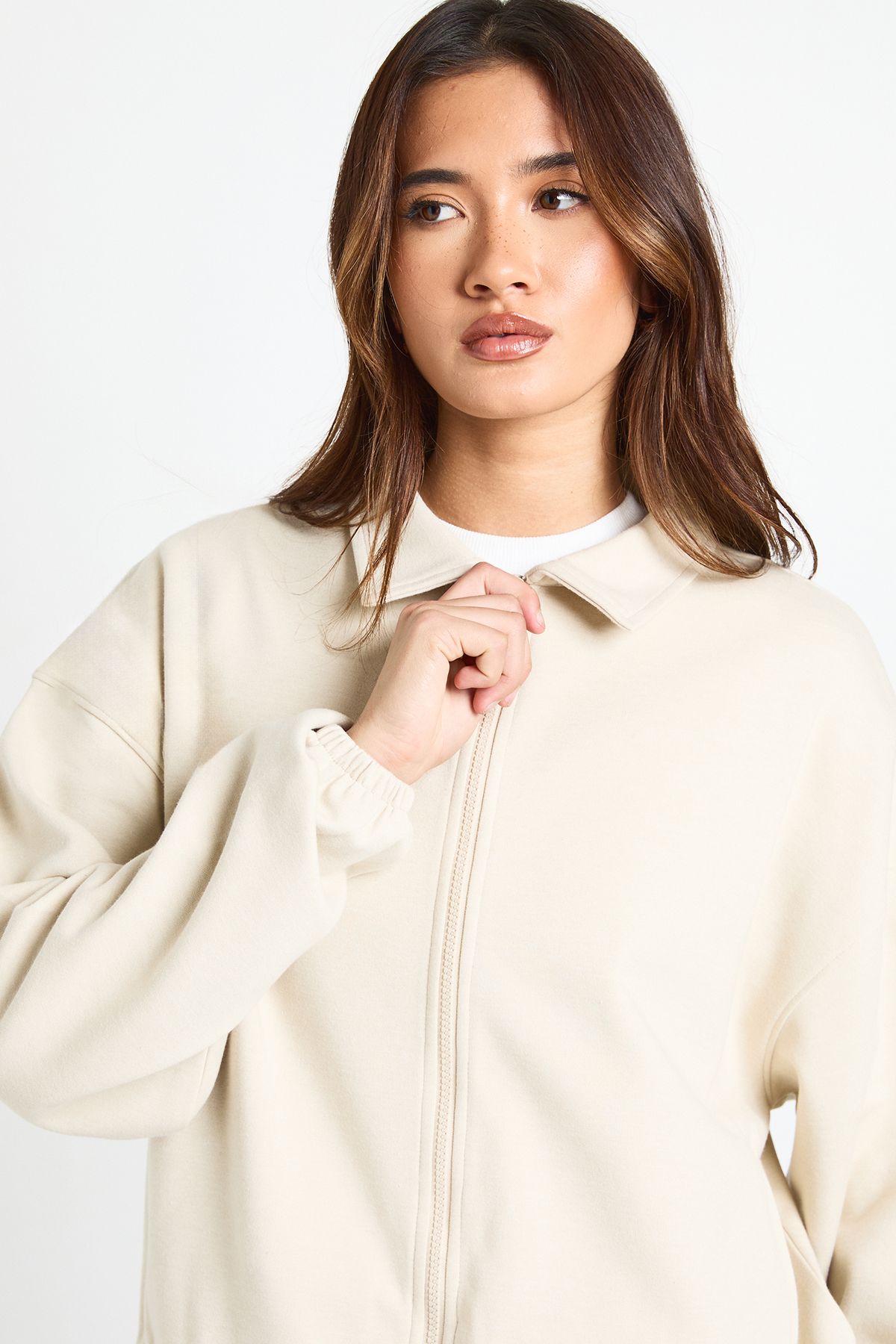 Interlock Bubble Hem Zip Through Bomber Sweatshirt - Image 4