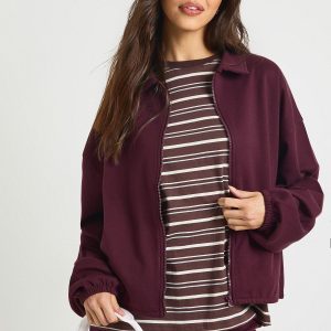 Interlock Bubble Hem Zip Through Bomber Sweatshirt