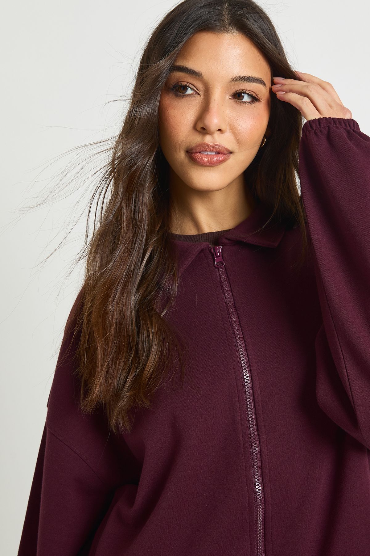 Interlock Bubble Hem Zip Through Bomber Sweatshirt - Image 4