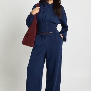 Cinched Waist Zip Through Cropped Hoodie Tracksuit