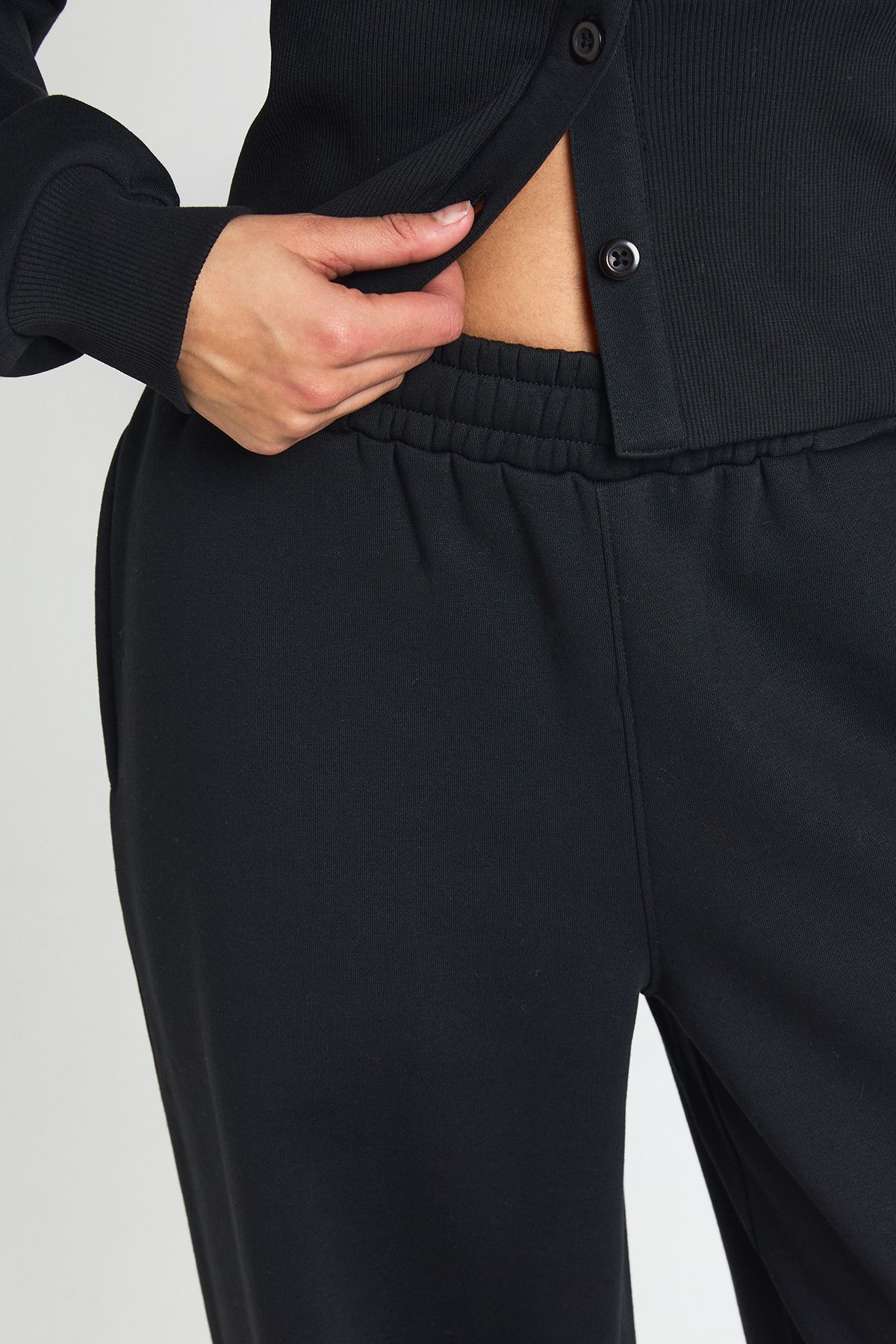 Cinched Waist Button Through Sweatshirt Tracksuit - Image 4