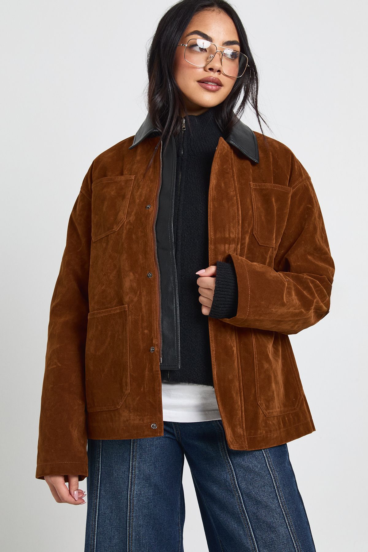 Boxy Suede Bomber Jacket