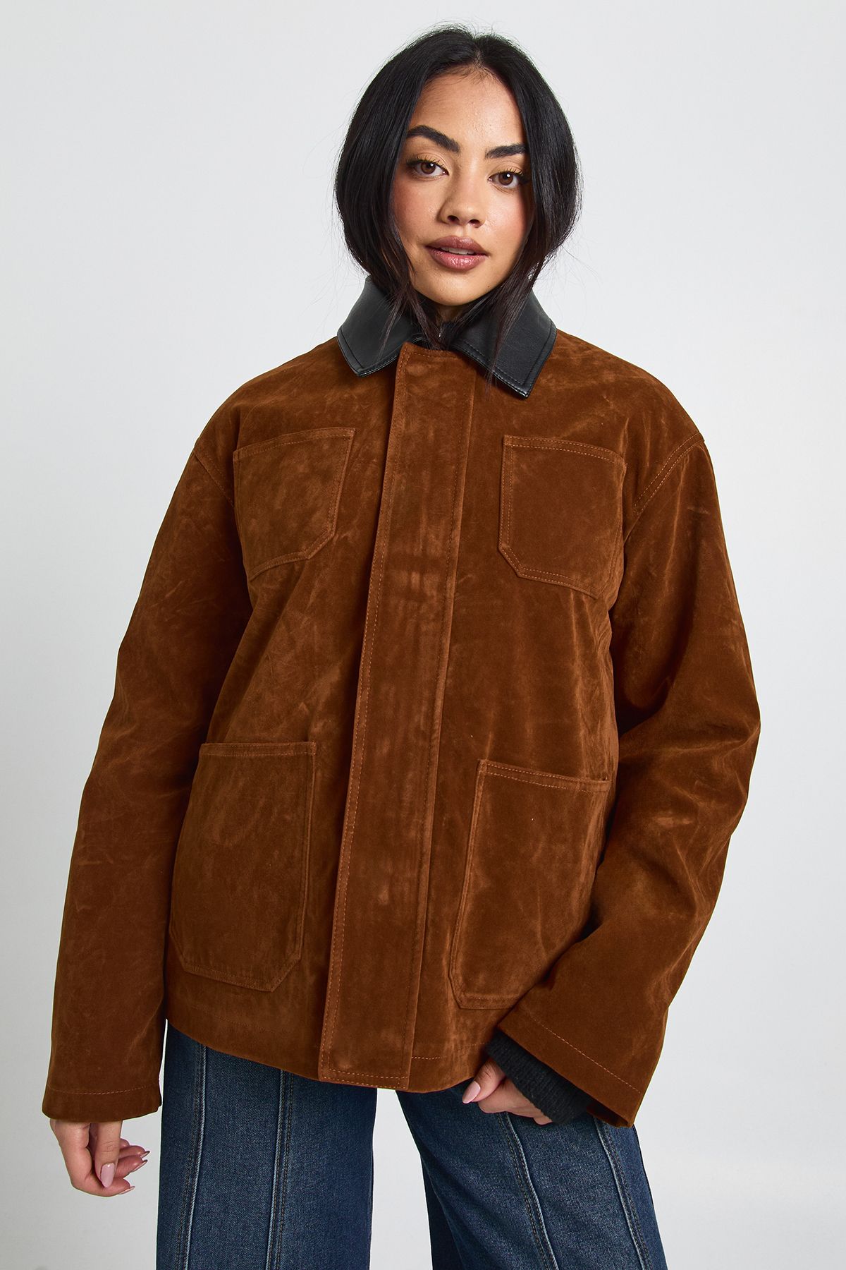 Boxy Suede Bomber Jacket - Image 3