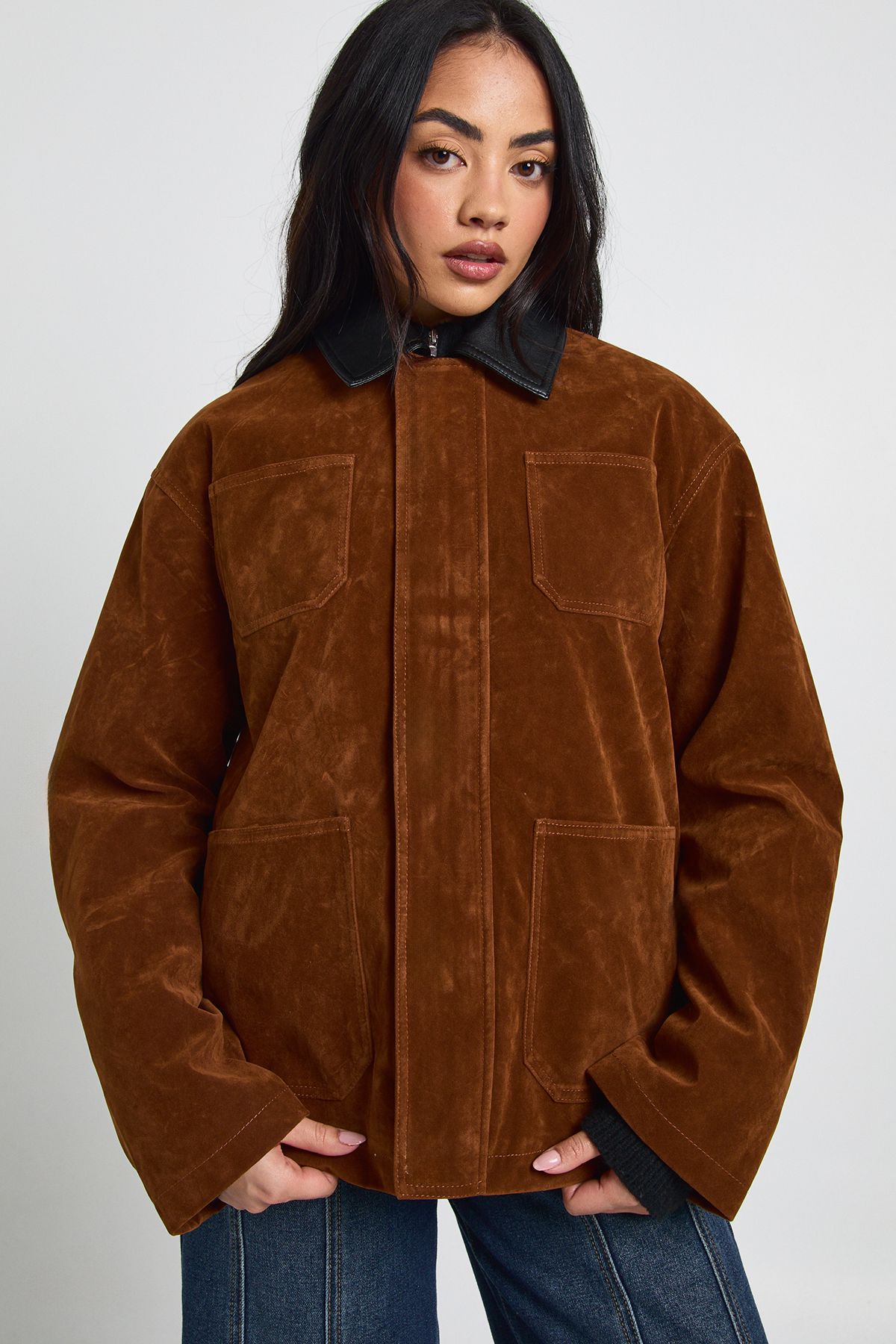 Boxy Suede Bomber Jacket - Image 4
