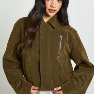 Boxy Faux Suede Bomber Jacket