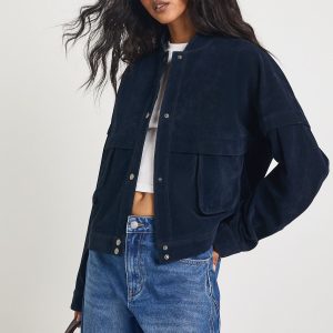 Boxy Faux Suede Bomber Jacket