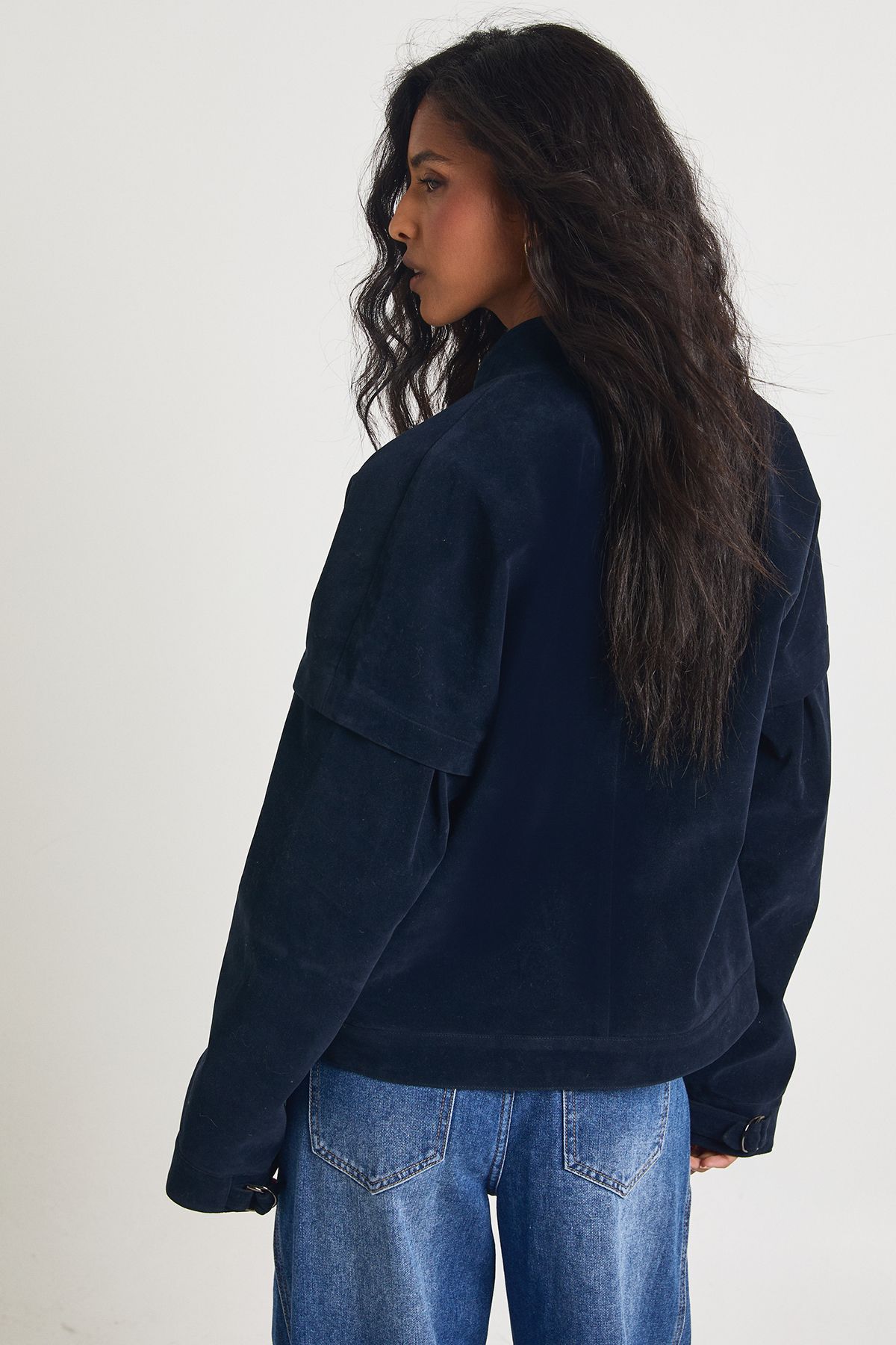 Boxy Faux Suede Bomber Jacket - Image 2