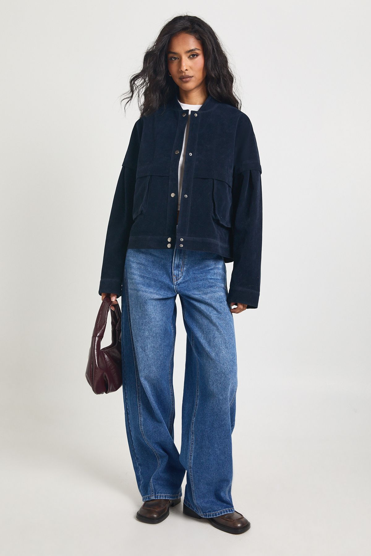 Boxy Faux Suede Bomber Jacket - Image 3