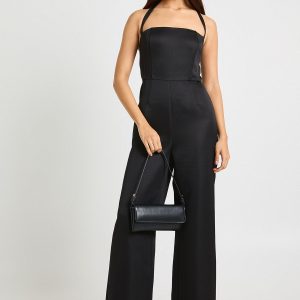 Premium Satin Boned Corset Halterneck Wide Leg Jumpsuit