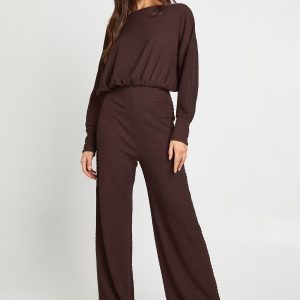 Cold Shoulder Wide Leg Textured Jumpsuit