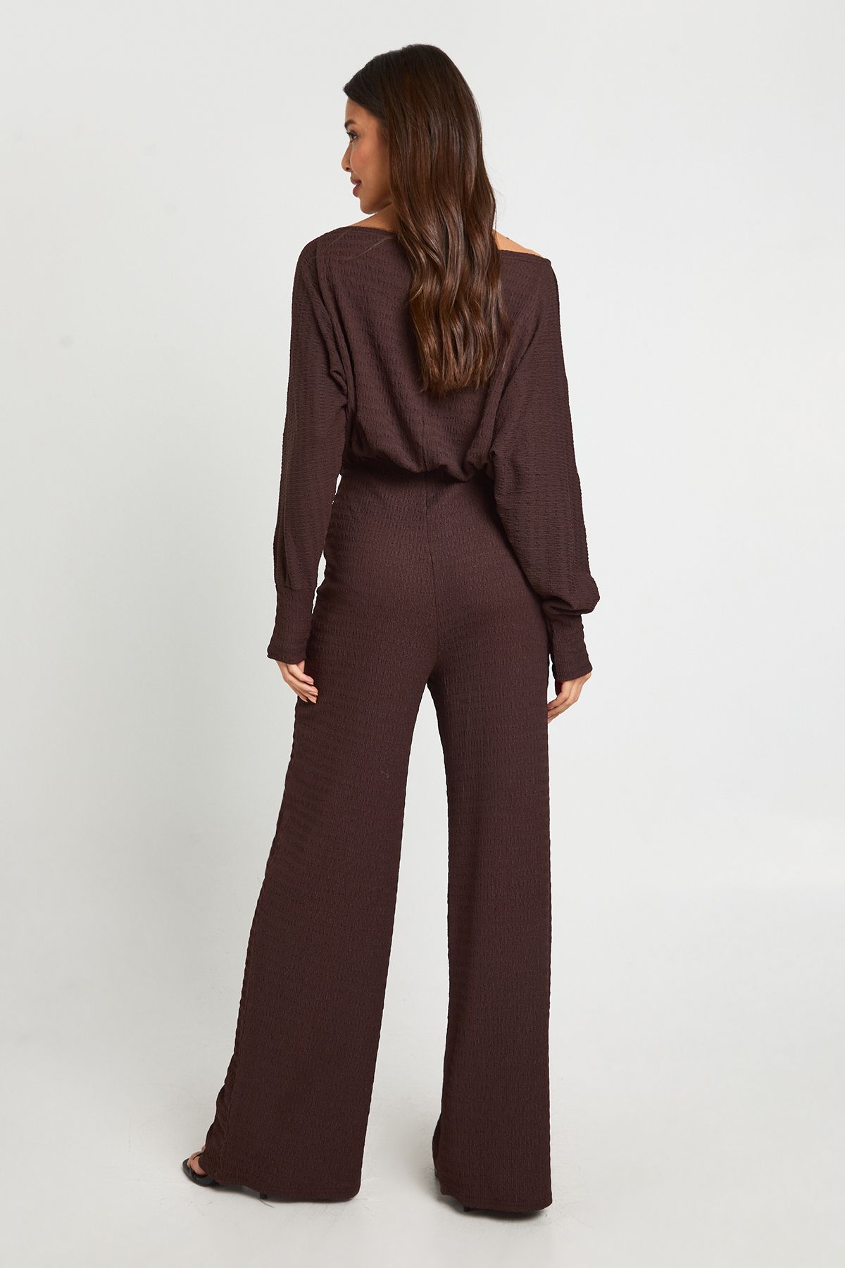 Cold Shoulder Wide Leg Textured Jumpsuit - Image 2