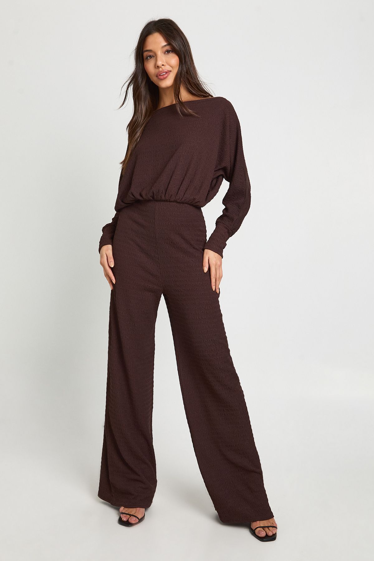 Cold Shoulder Wide Leg Textured Jumpsuit - Image 3
