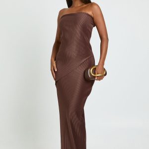 Plisse Bandeau Double Layer Maxi Dress