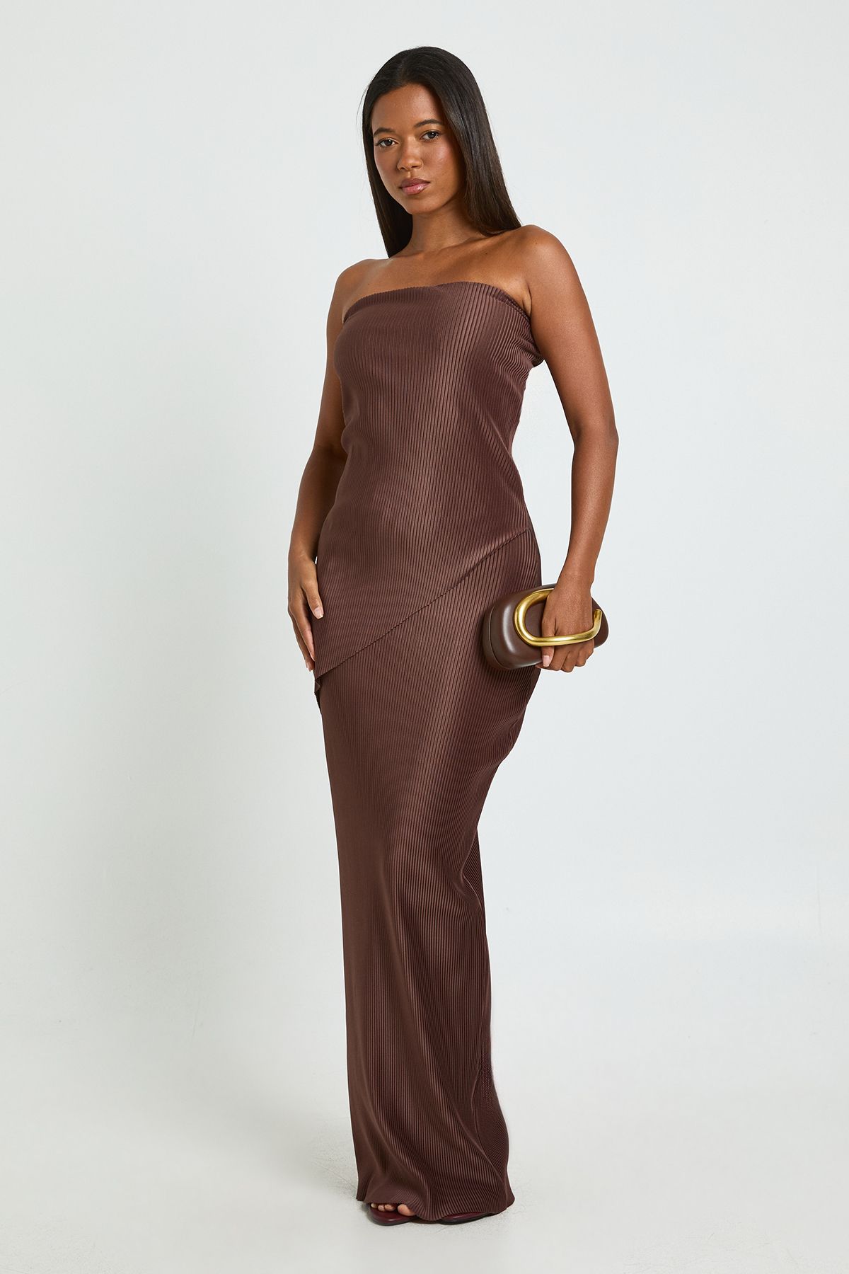 Plisse Bandeau Double Layer Maxi Dress