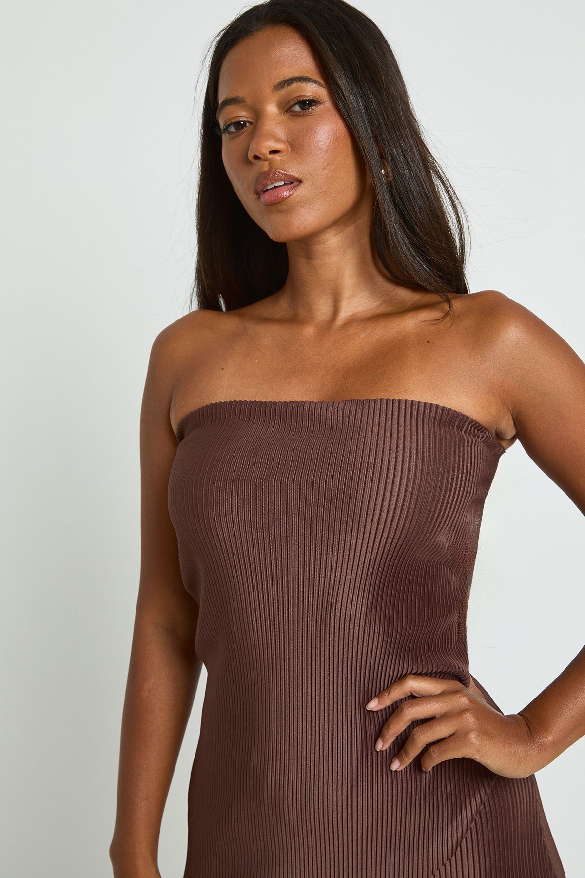 Plisse Bandeau Double Layer Maxi Dress - Image 4