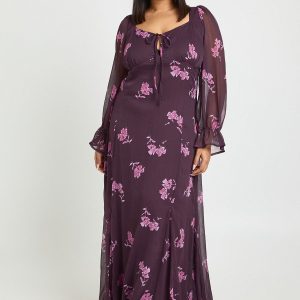 Plus Floral Chiffon Milkmaid Maxi Dress