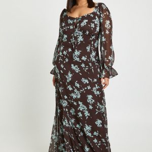 Plus Floral Chiffon Milkmaid Maxi Dress