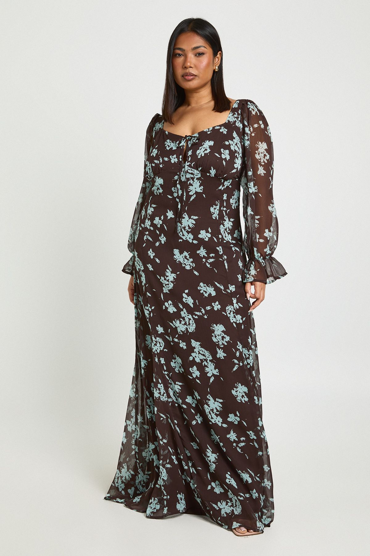 Plus Floral Chiffon Milkmaid Maxi Dress