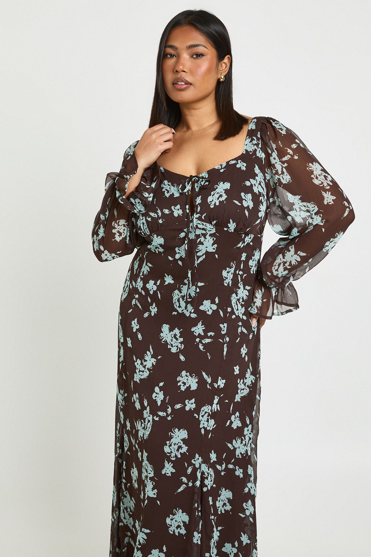 Plus Floral Chiffon Milkmaid Maxi Dress - Image 3