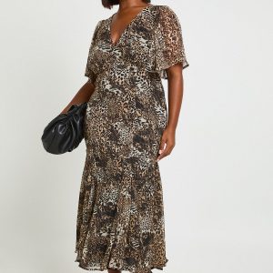 Plus Leopard Angel Sleeve Midaxi Dress