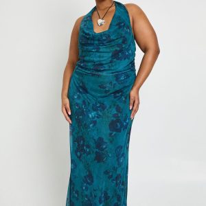 Plus Halter Cowl Ruched Side Midaxi Dress