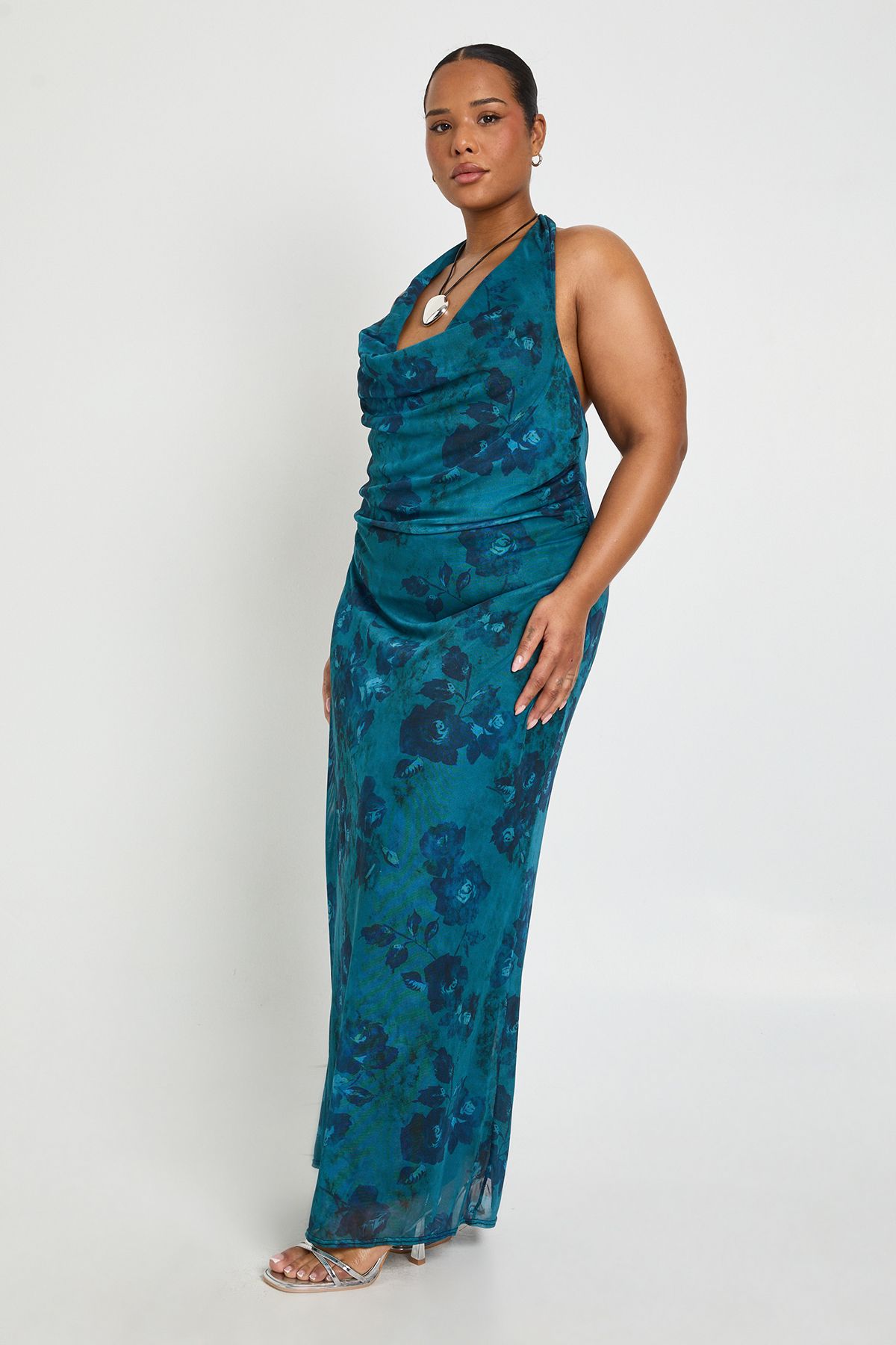 Plus Halter Cowl Ruched Side Midaxi Dress - Image 3