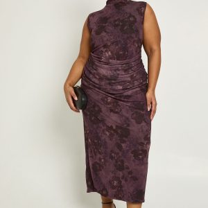 Plus Mesh Drape Front Midaxi Dress