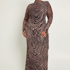 Plus Zebra Shoulder Pad Midaxi Dress